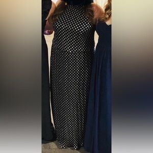 MSK Black Dress with White Polka Dots - Midi